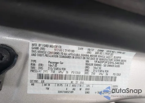 2017 Ford Focus Se из США, поврежденный, VIN 1FADP3F25HL346360